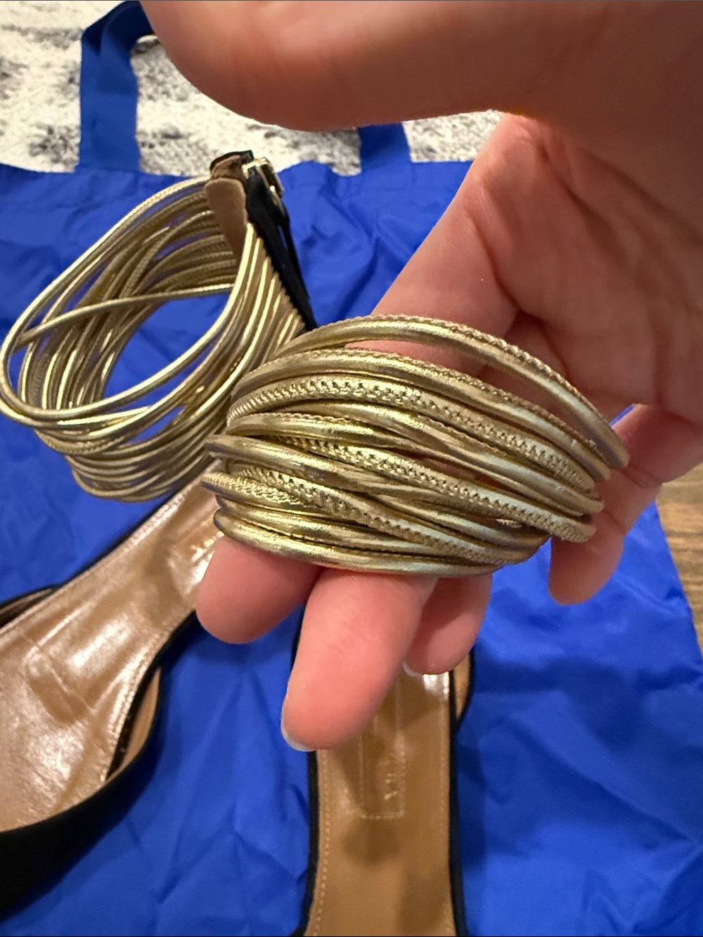 Aquazzura Black Suede Pointed Toe Flats with Gold Ankle Wraps - Picture 3 of 6